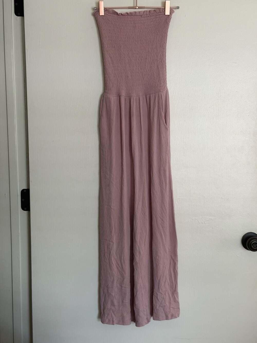 Love Tree Dusty Pink Strapless Smocked Jumpsuit Medium